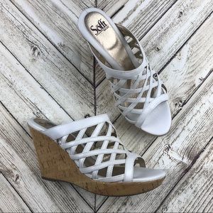 Sofft Leather Cage Cork Wedge Sandal Heels